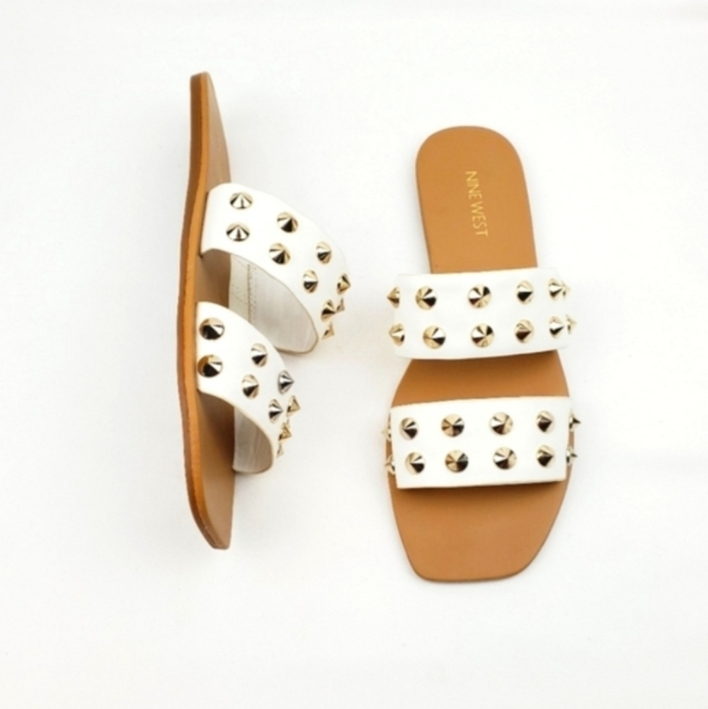Nine west brynli white studded slide Sandals
